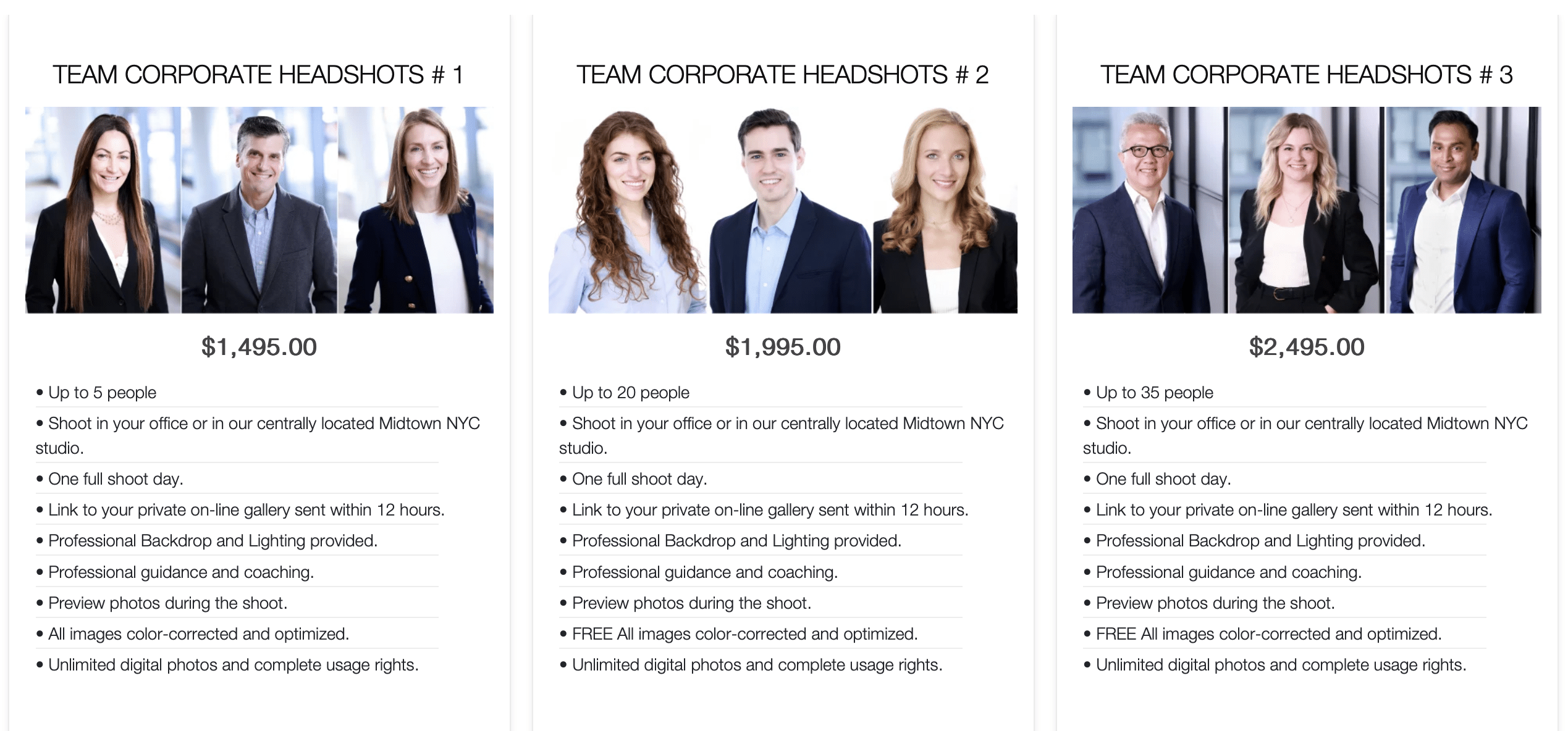 corporate team headshots prices in nyc